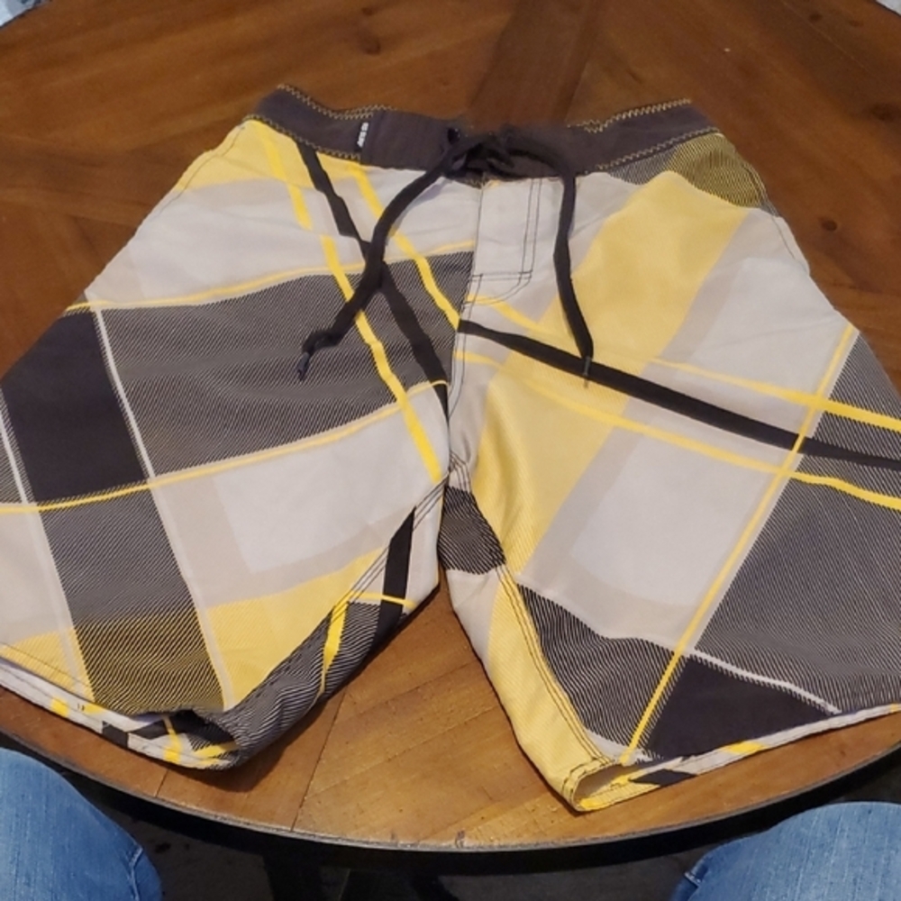 Vibrant Yellow and Gray Men's Swim Board Shorts